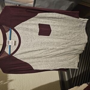 Women's Burgundy and Gray Raglan Top